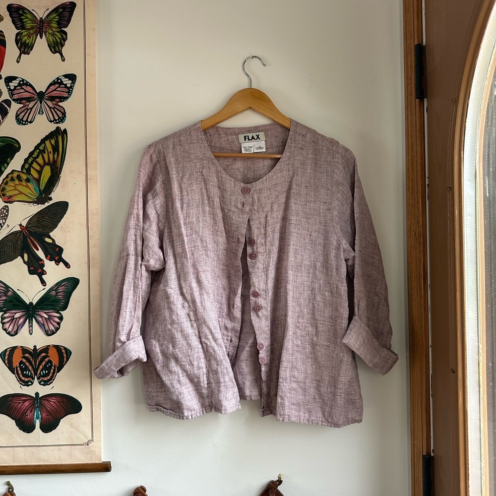 FLAX Women's Purple Linen Button Down Shirt